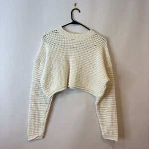 Perfect Stranger Cropped Cream Open-Knit Crewneck Sweater size 6 Australian